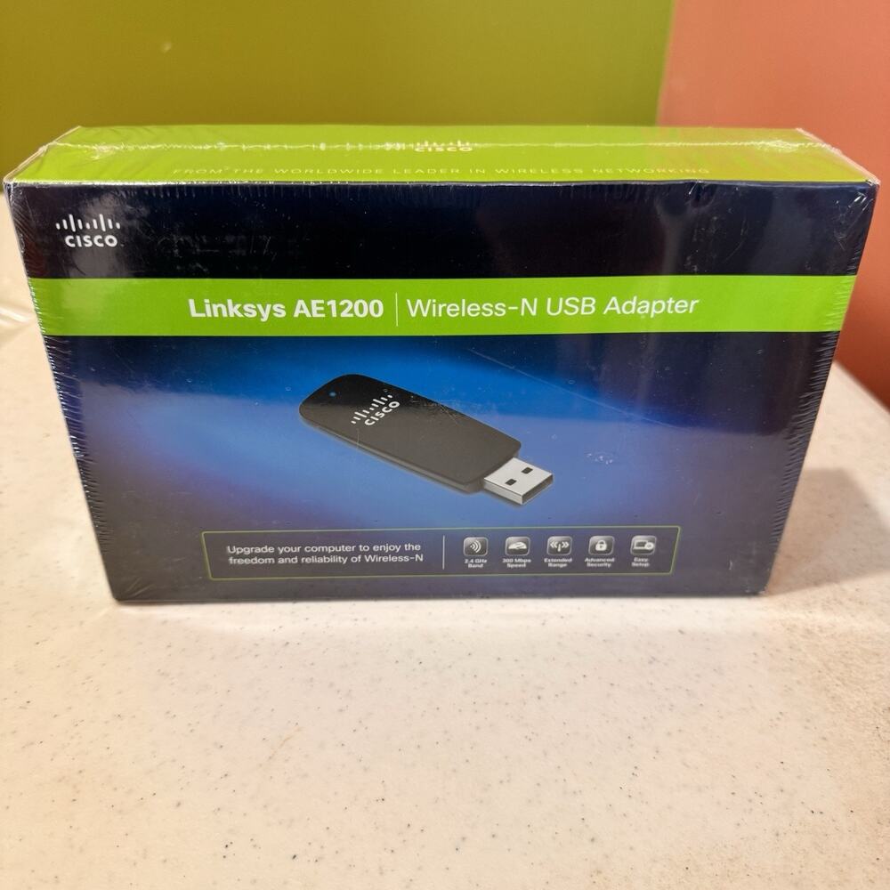 Cisco Linksys AE1200 Black 300Mbps Portable Wireless-N USB Adapter‎ New Sealed